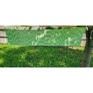 Vintage Afghan Double Crochet Green White Bed Scarf Runner Handmade 100" x 30"